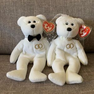 Ty Wedding Bears with Black Bow Tie and Veil from 2001 with tags